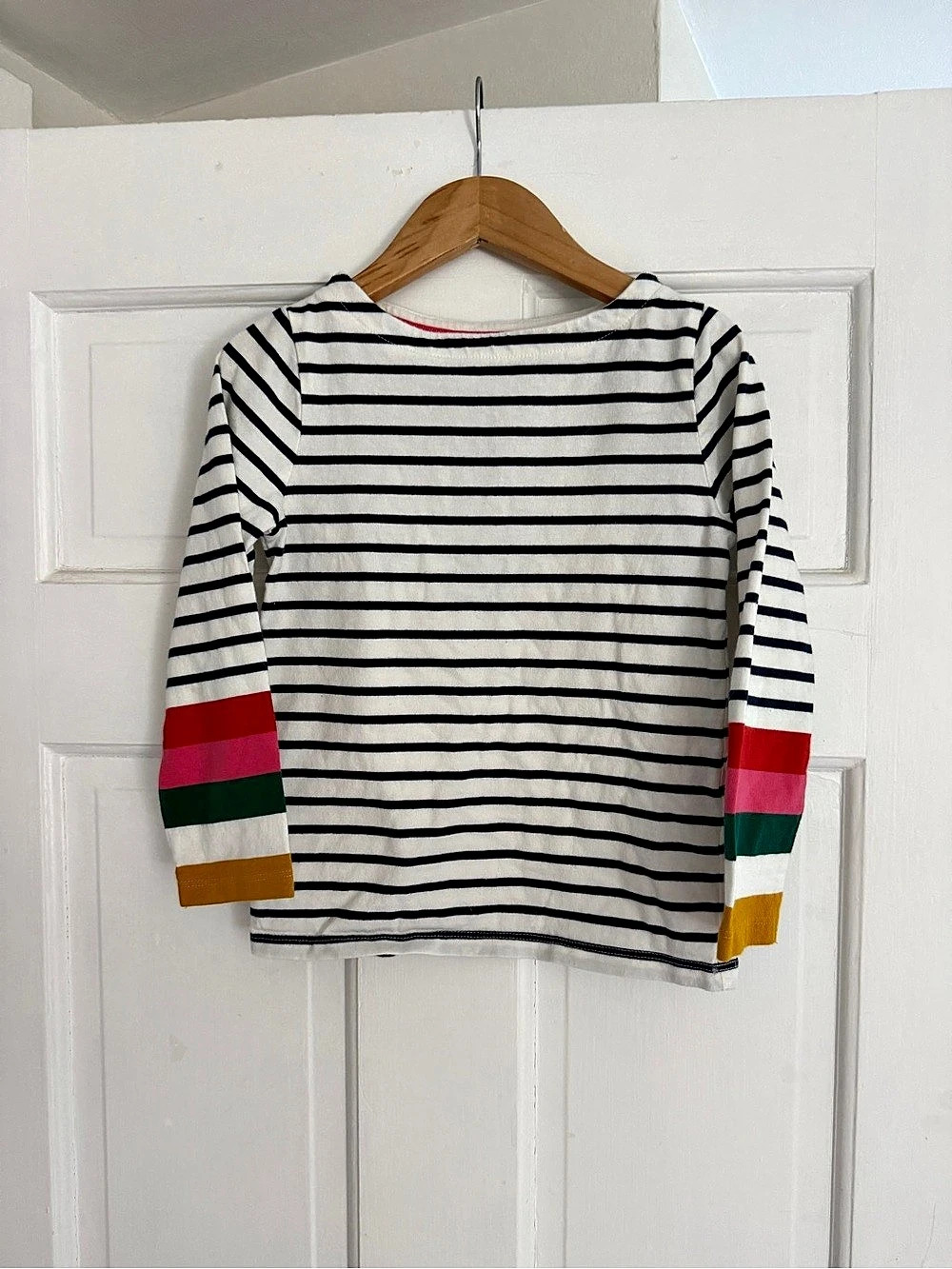 Mini Boden Ella Rainbow Striped Breton Long Sleeve, size 5-6